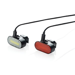 Lumino RCS recycled plastic USB re-chargeable bike light set, black