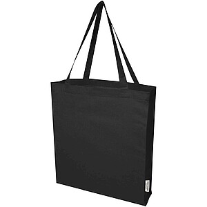 Madras 140 g/m2 GRS recycled cotton gusset tote bag, solid black