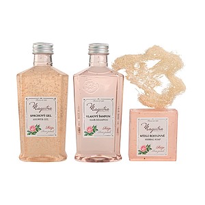 Magistra gift box with rose scent - shower gel, shampoo, herbal soap and loofah