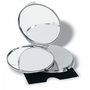 Make-up mirror, shiny silver