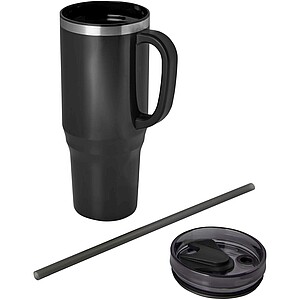 Melbourne 1200 ml RCS certified insulated tumbler with straw, solid black