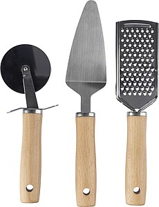 Metal and wooden kitchen tool set, brown