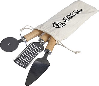 Metal and wooden kitchen tool set, brown