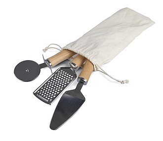 Metal and wooden kitchen tool set, brown