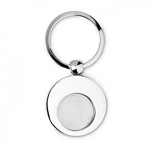 Metal key ring with token, shiny silver