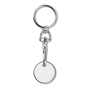 Metal keyring trolley euro token. With imitation enamel coating on the front side. Size O23,2x2,1 mm