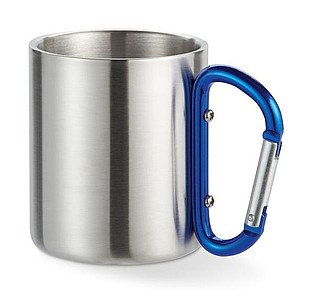 Metal mug w carabiner handle, blue