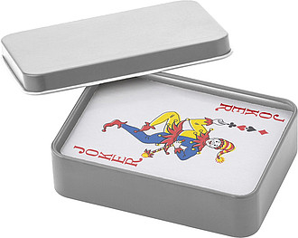 Metal tin with playing cards