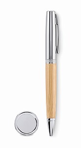 Metal twist ball pen in tube, wood