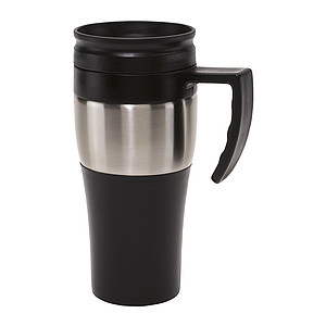 Mug "Hot drink" with lid, 380 ml,colour silver, black