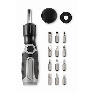 Multi bit bendable screwdriver, grey
