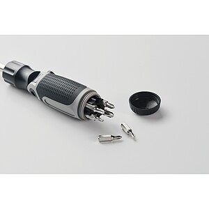 Multi bit bendable screwdriver, grey