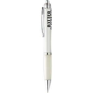 Nash ballpoint pen with coloured barrel and grip, transparent white