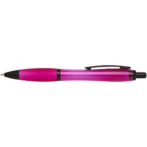 Nash recycled plastic ballpoint pen with black trims, magenta