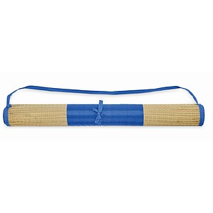 Natural straw beach mat, royal blue