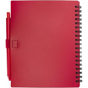 Niove recycled plastic soft cover notebook and ballpoint pen set (blue ink), red