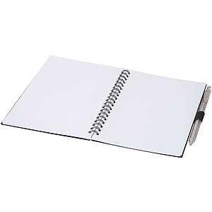 Niove recycled plastic soft cover notebook and ballpoint pen set (blue ink), solid black