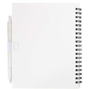 Niove recycled plastic soft cover notebook and ballpoint pen set (blue ink), white
