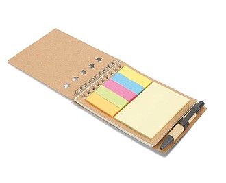 Notebook with pen sticky notes, beige