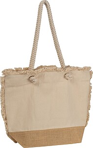 Oeko-Tex ® beach bag natural with jute bottom and cord, beige