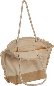 Oeko-Tex ® beach bag natural with jute bottom and cord, beige
