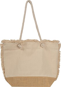 Oeko-Tex ® beach bag natural with jute bottom and cord, beige