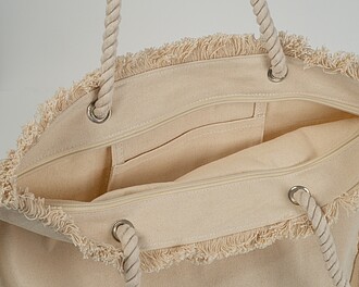 Oeko-Tex ® beach bag natural with jute bottom and cord, beige