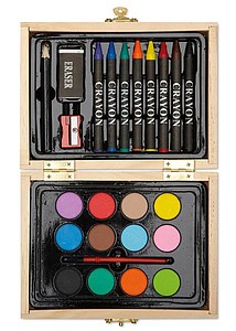 Painting set in wooden box, wood