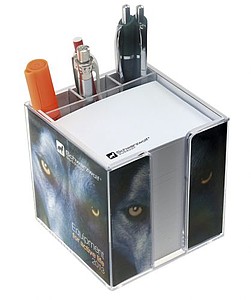 Paper cubes in a plastic box II . with compartment for pens
