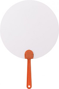 Paper hand fan with plastic handle. Diameter 17 cm.