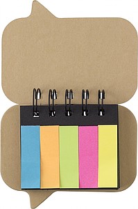 Paper, wire bound sticky note booklet with 5 colours of small sticky notes