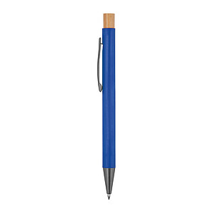 pen made from recycled aluminium with bamboo pusher, blue