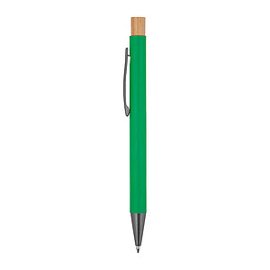 pen made from recycled aluminium with bamboo pusher, green