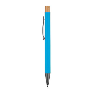 pen made from recycled aluminium with bamboo pusher, light blue