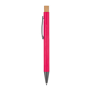 pen made from recycled aluminium with bamboo pusher, pink