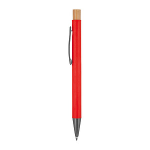 pen made from recycled aluminium with bamboo pusher, red