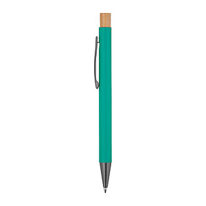 pen made from recycled aluminium with bamboo pusher, turquoise