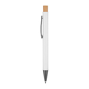 pen made from recycled aluminium with bamboo pusher, white
