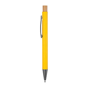 pen made from recycled aluminium with bamboo pusher, yellow