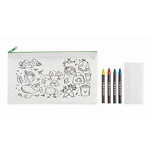 Pencil case with 4 crayons, lime
