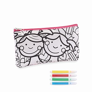 Pencil case with markers, baby pink