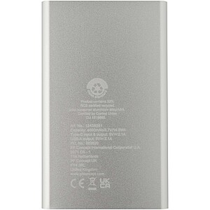 Pep 4000 mAh Type-C recycled aluminium power bank, silver