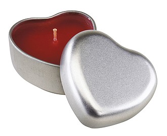 Perfumed candle "Good spirits" in heart-shaped tin,colour silver, red