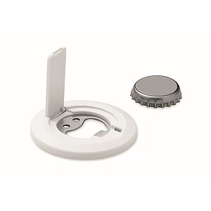 Phone holder and bottle opener, white