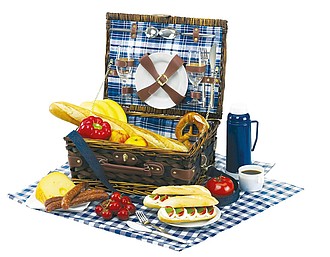 Picnic basket "Central Park" with porcelain dishes, for 2 people,colour blue, white