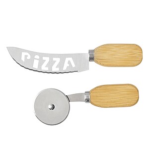 Pizza cutter set, silver|brown