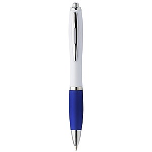 Plastic ballpen with coloured rubber grip, blue ink