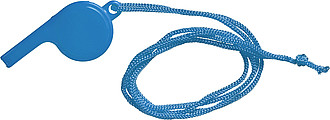 Plastic whistle with neck cord