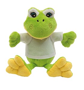Plush frog with soft fur and white T-shirt,colour green, white