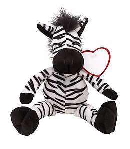 Plush zebra "Lorenzo" with soft fur and a heart for printing,colour black, white